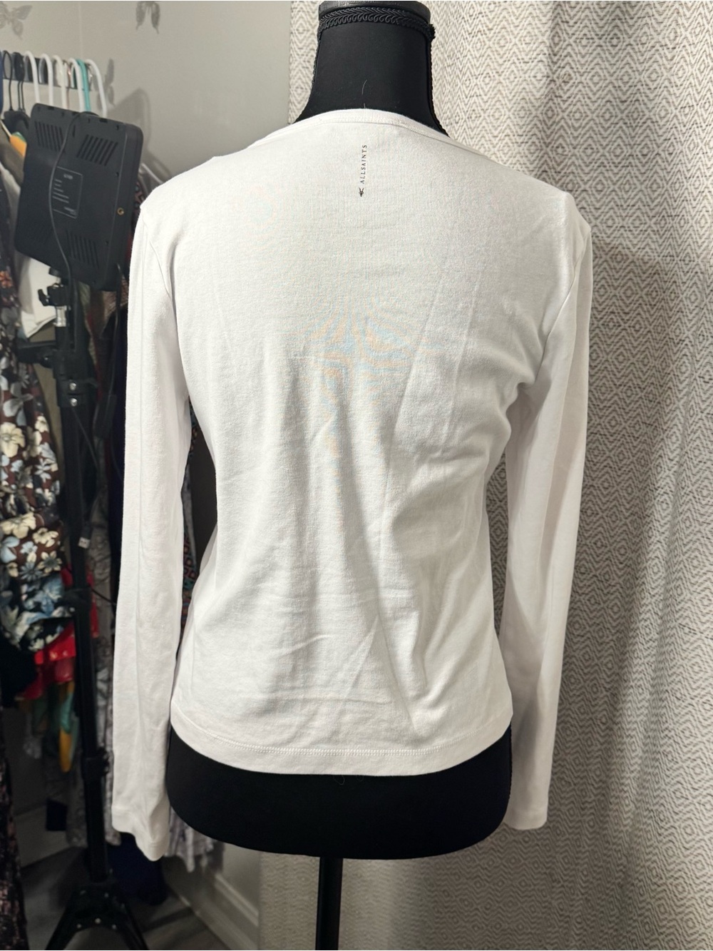 AllSaints White Long-Sleeve Crewneck Top 100% cotton - Picture 4 of 4